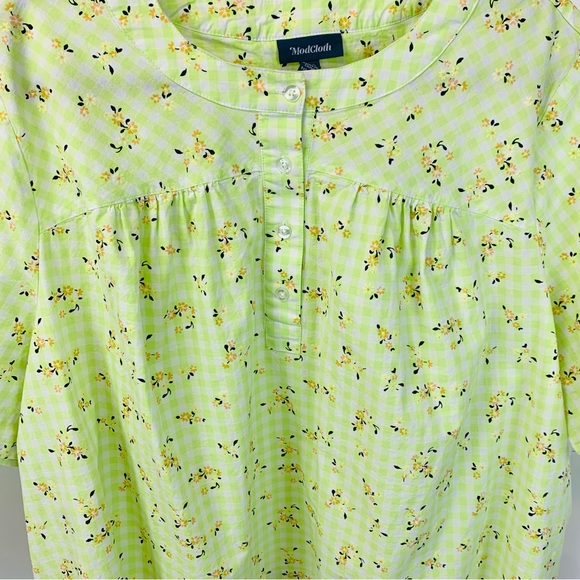 ModCloth Women Plus Size 4X Short Sleeve Blouse Pullover Floral Check Boho - Picture 2 of 9